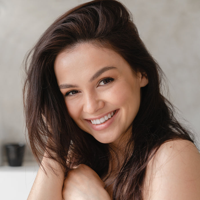 Woman with long brunette hair